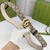 GG Canvas Off-White Belt with Gold 3cm wide