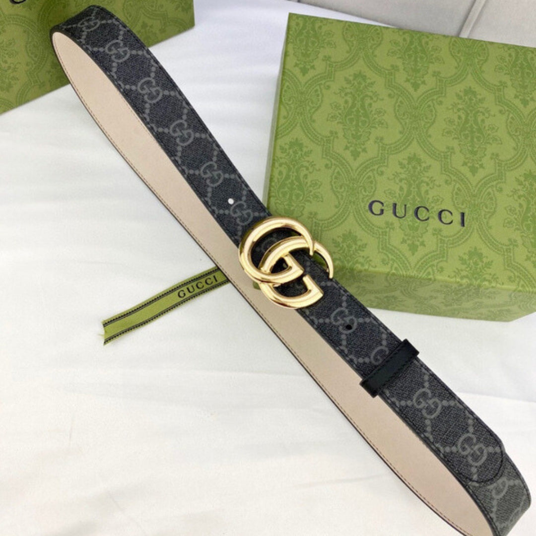 GG Black Canvas Belt with Gold 3cm wide