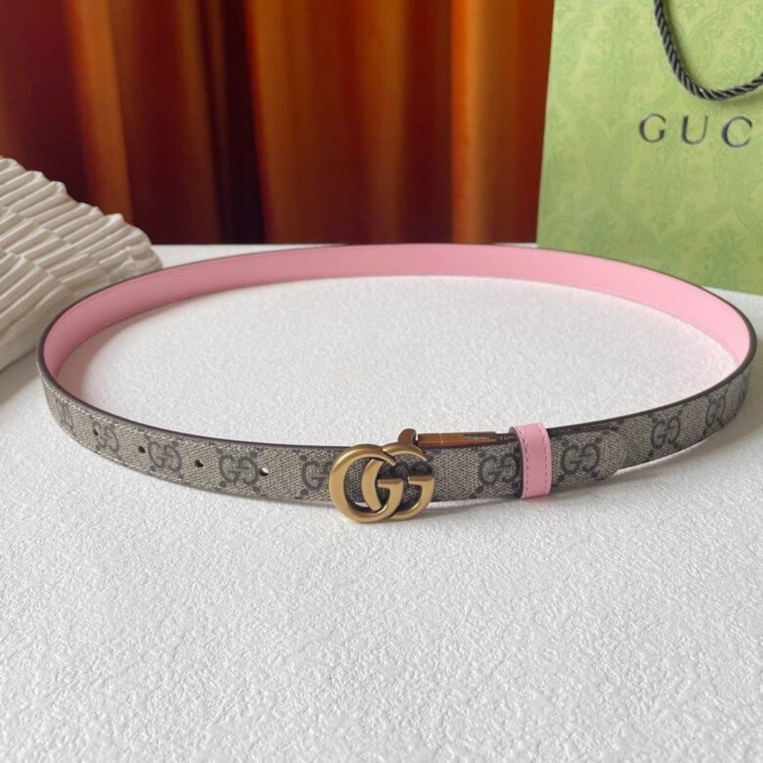 GG Double-Sided Pink and Gold Canvas Belt, 2cm wide