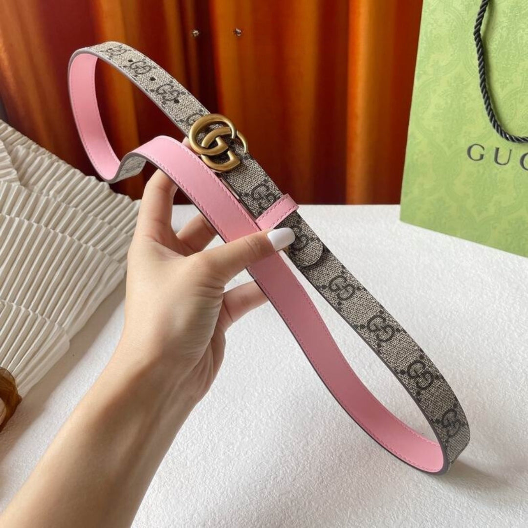 GG Double-Sided Pink and Gold Canvas Belt, 2cm wide