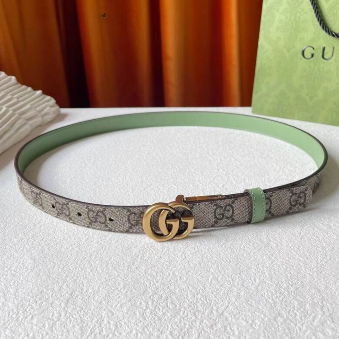 GG Double-Sided Canvas Belt with Green and Gold 2cm wide