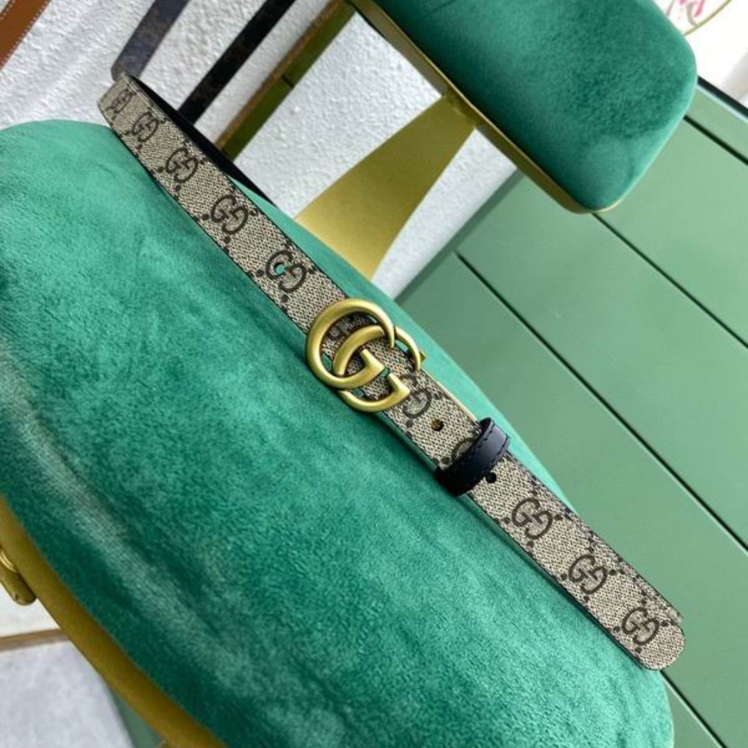 GG Double-Sided Canvas Belt in black with gold, 2cm wide