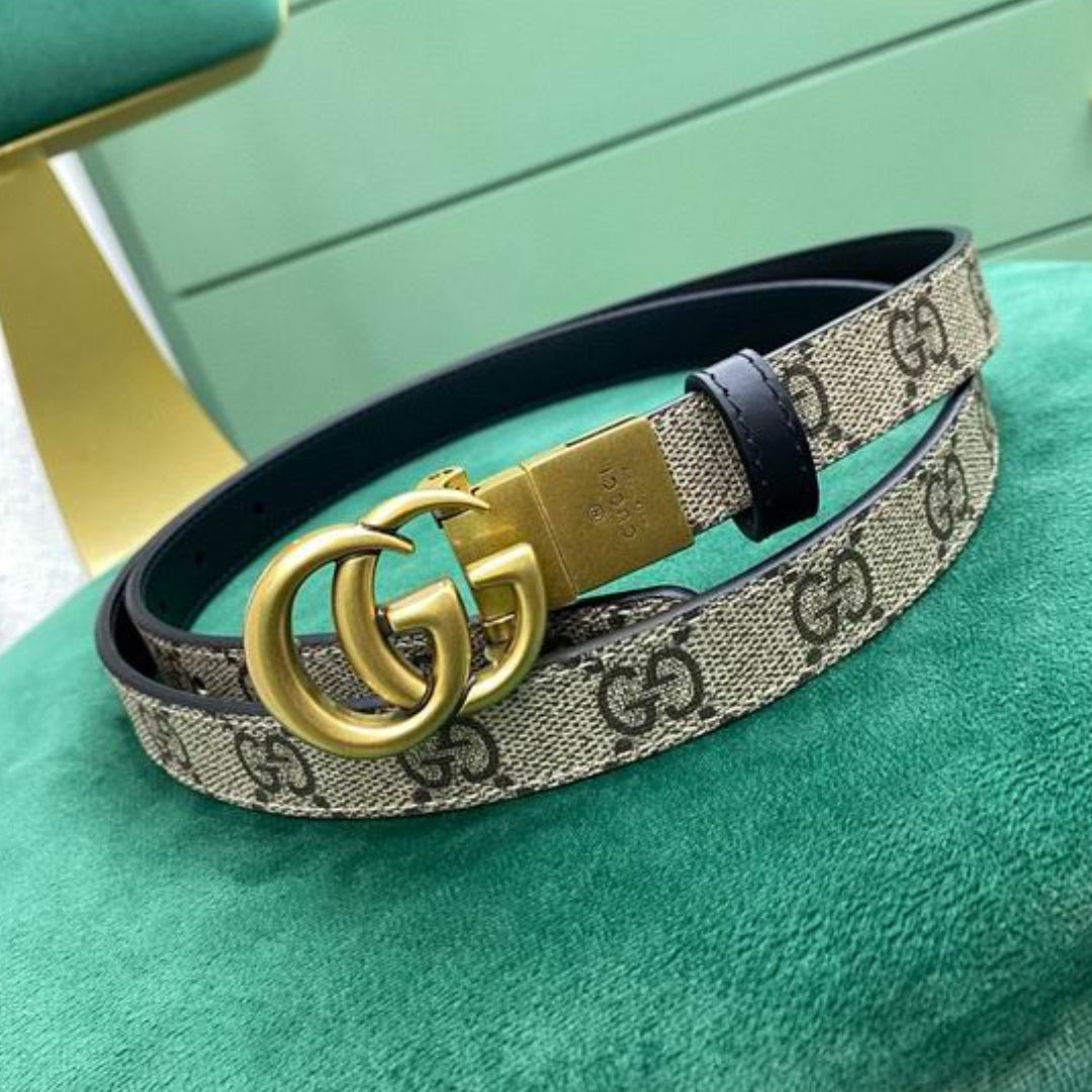 GG Double-Sided Canvas Belt in black with gold, 2cm wide