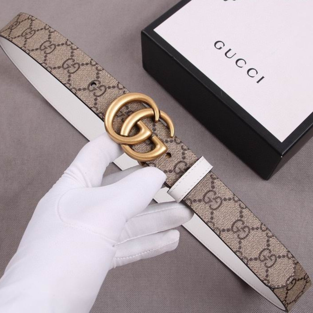 GG Double-Sided Canvas and White with Gold Belt 3cm wide