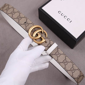 GG Double-Sided Canvas and White with Gold Belt 3cm wide