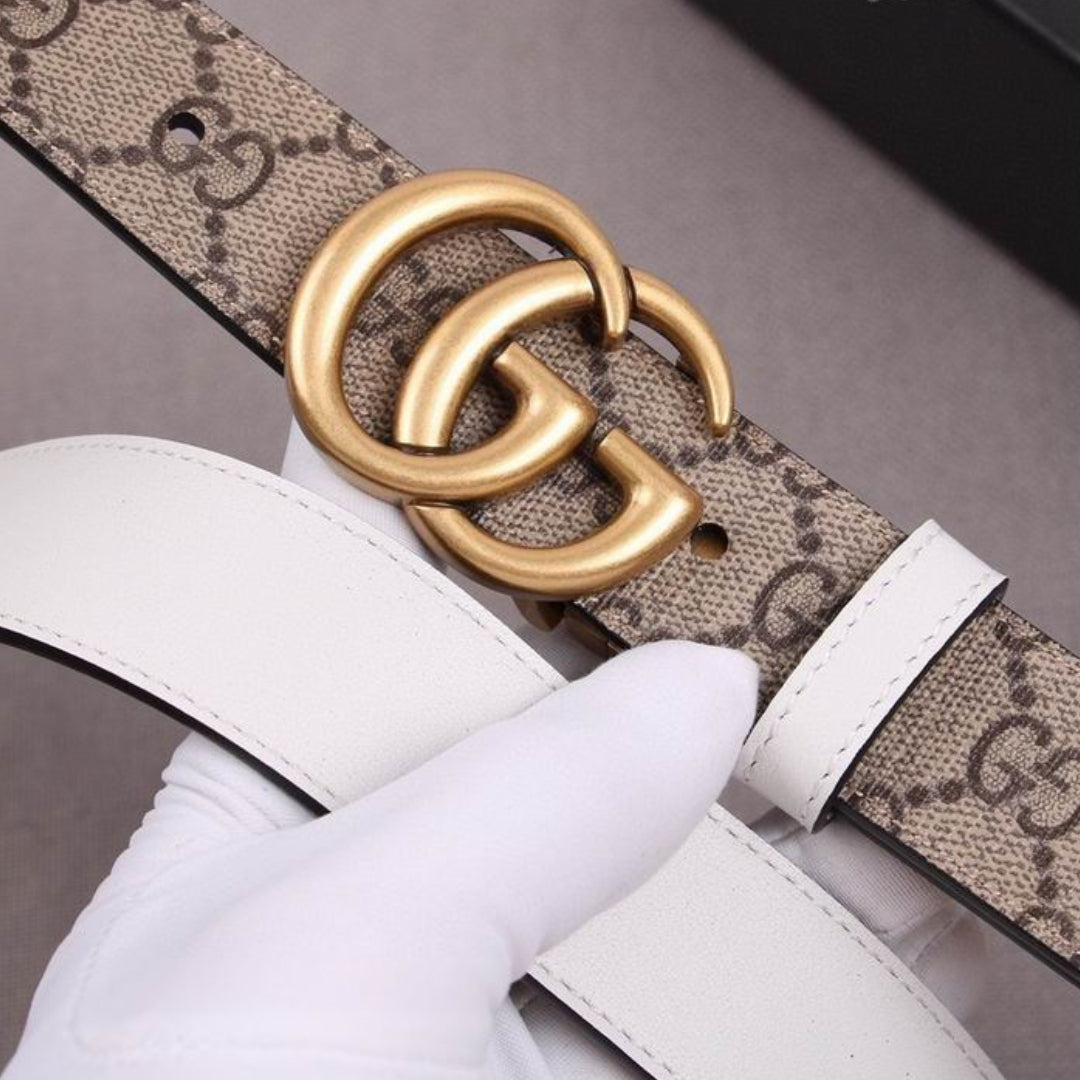 GG Double-Sided Canvas and White with Gold Belt 3cm wide