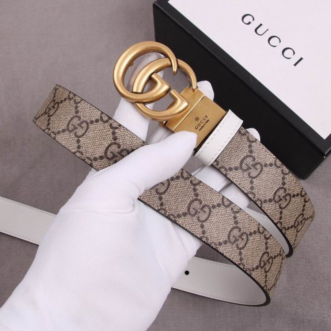 GG Double-Sided Canvas and White with Gold Belt 3cm wide