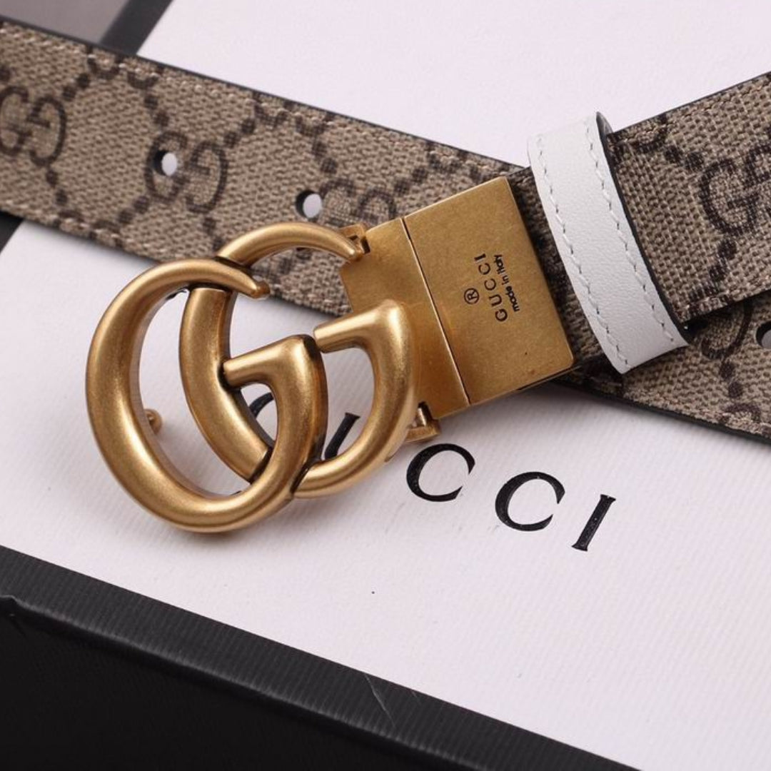 GG Double-Sided Canvas and White with Gold Belt 3cm wide
