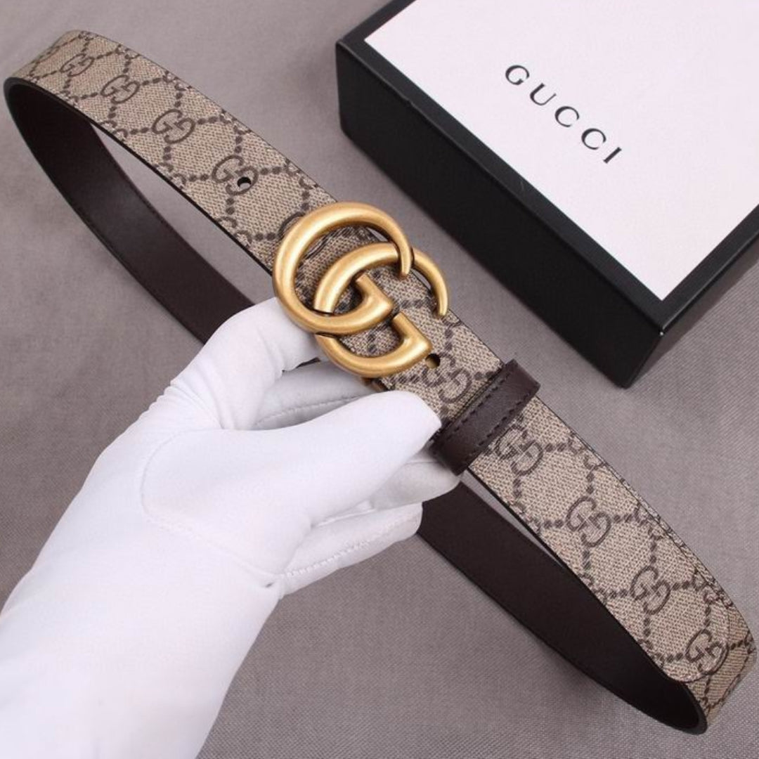 GG Double-Sided Canvas and Brown Belt with Gold 3cm wide