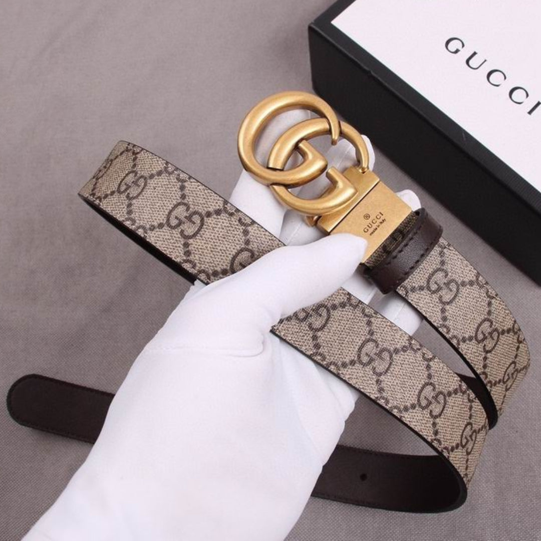 GG Double-Sided Canvas and Brown Belt with Gold 3cm wide