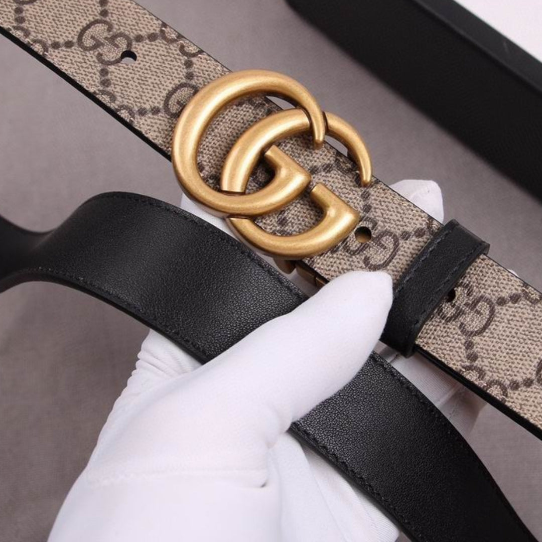 GG Double-Sided Canvas and Black with Gold Belt 3cm wide