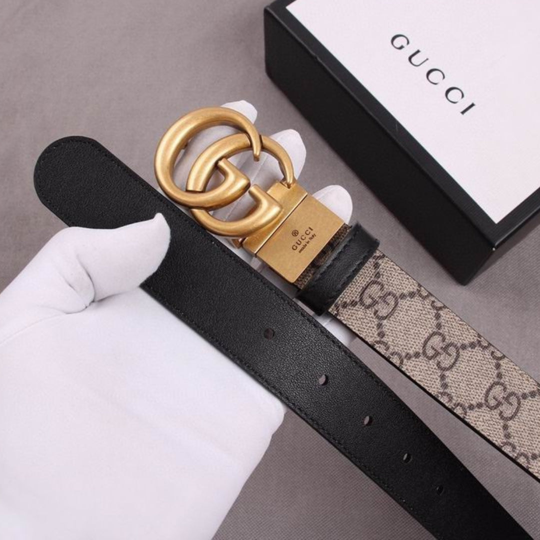 GG Double-Sided Canvas and Black with Gold Belt 3cm wide