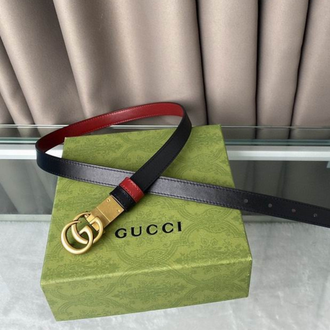 GG Double-Sided Belt, Red with Black and Gold, 2cm wide