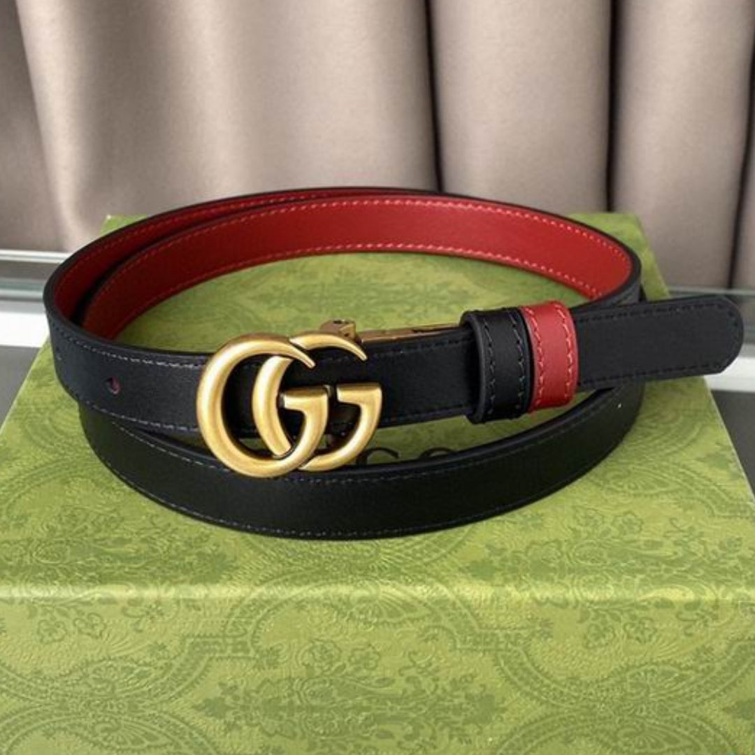 GG Double-Sided Belt, Red with Black and Gold, 2cm wide