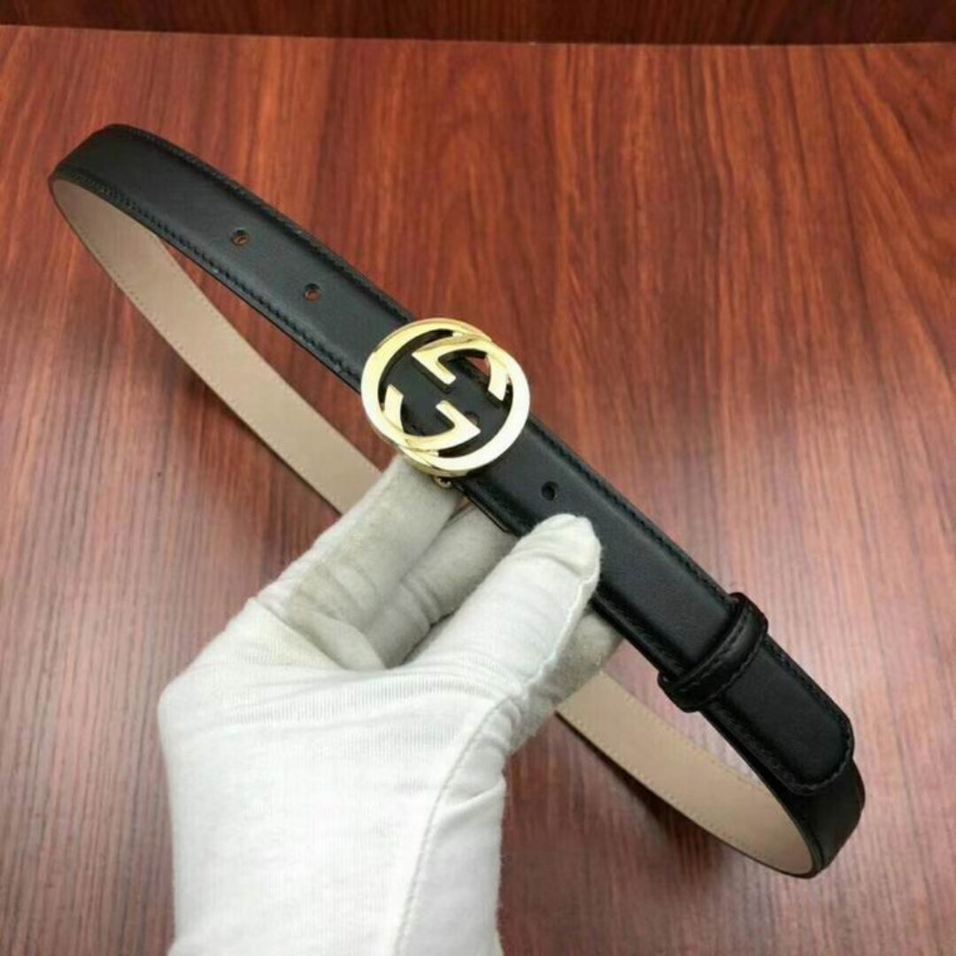 GG Interlocking Belt Black with Gold 2.5cm wide