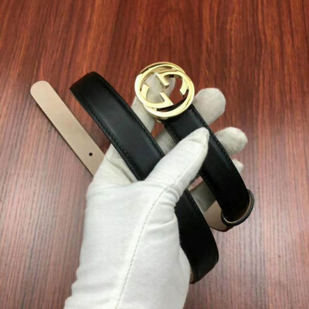 GG Interlocking Belt Black with Gold 2.5cm wide