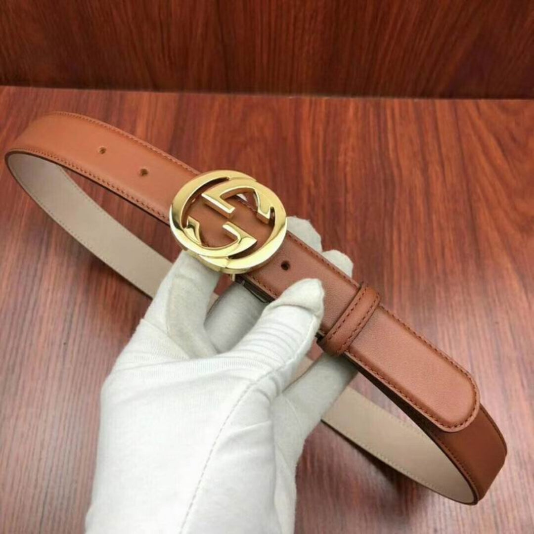 GG Brown Belt with Gold 2.5cm wide