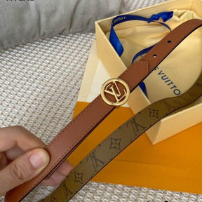 LV Double-Sided Belt in Brown with Canvas and Gold, 2cm wide