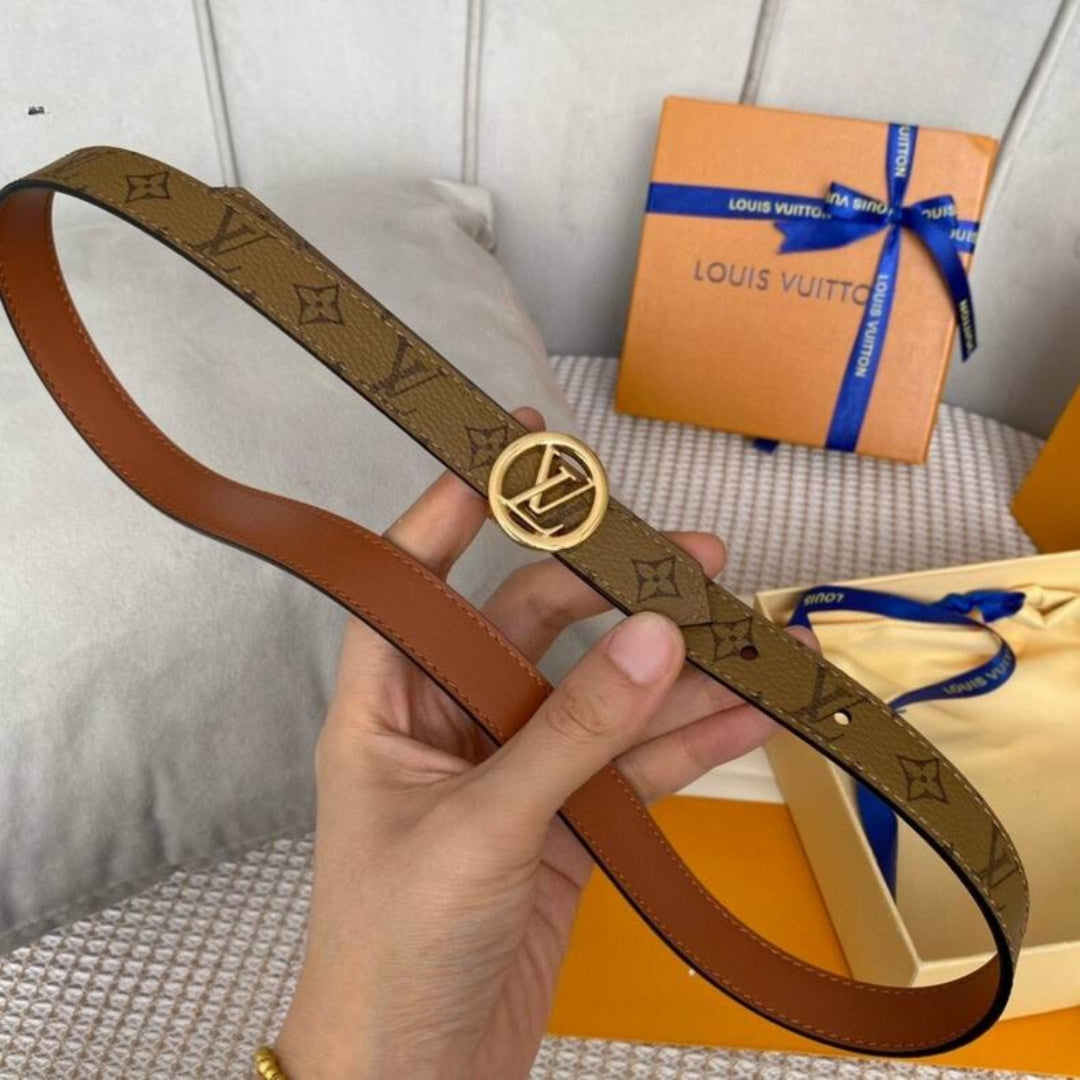 LV Double-Sided Belt in Brown with Canvas and Gold, 2cm wide