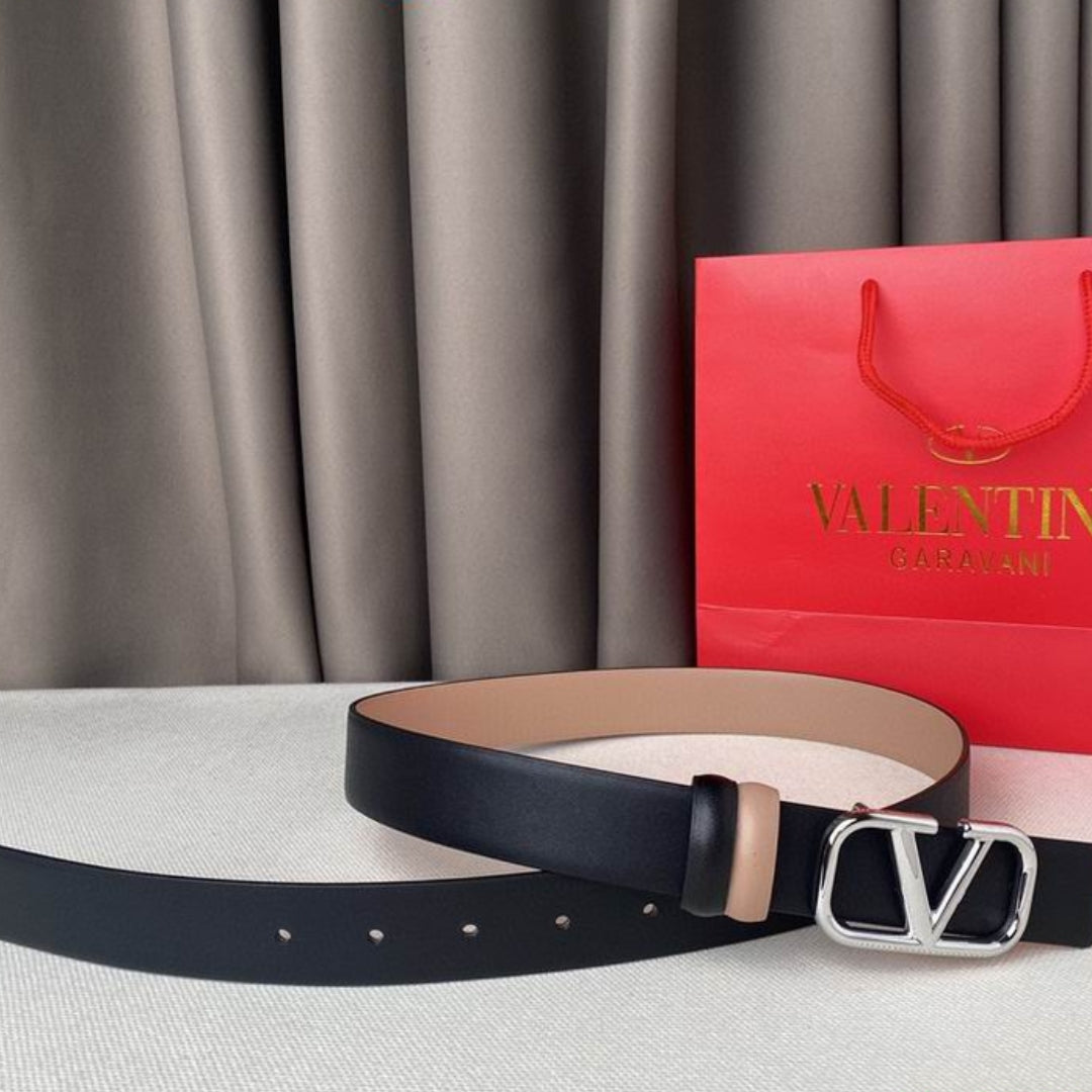 VLTN Double-sided Belt Small Black and Rose Silver 2cm wide