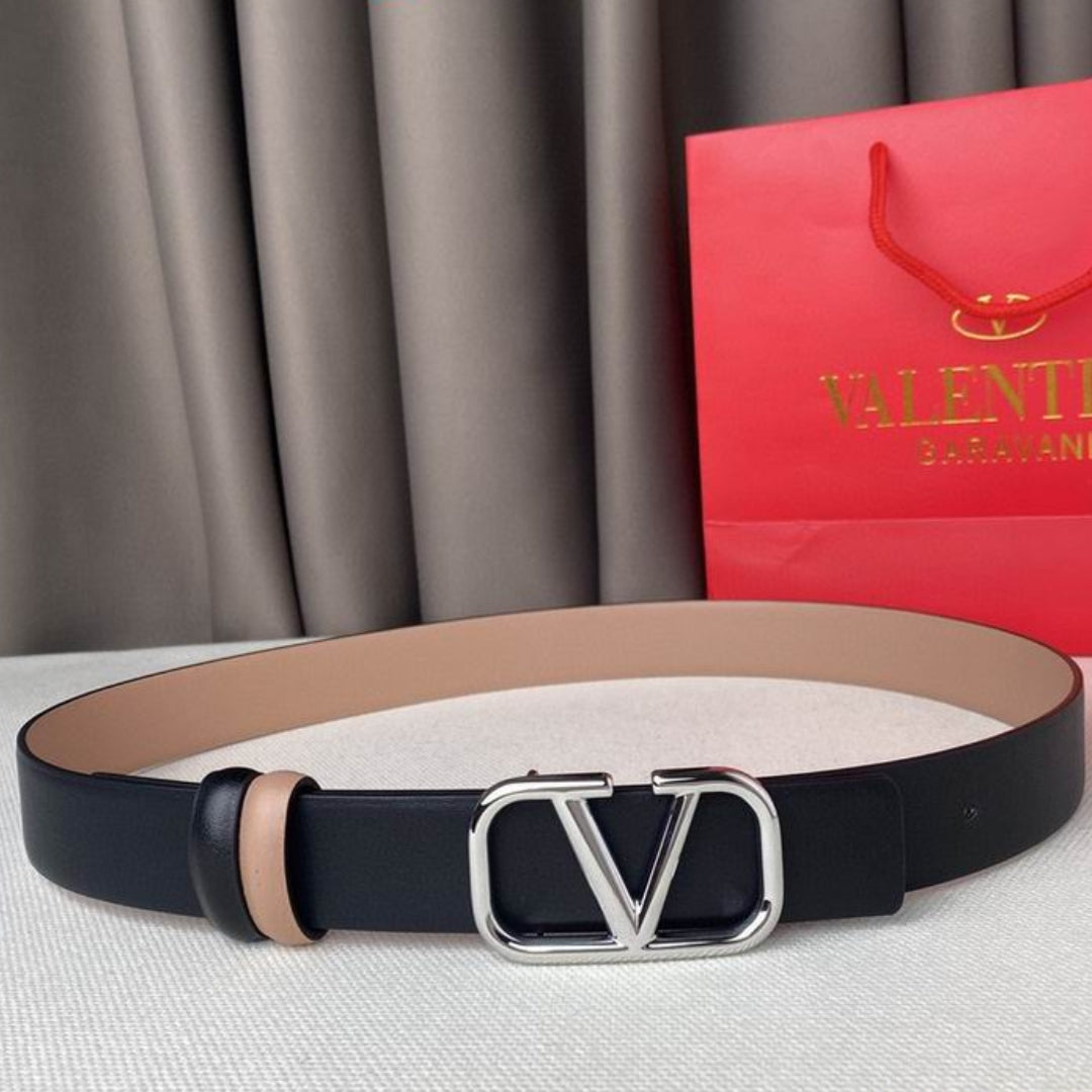 VLTN Double-sided Belt Small Black and Rose Silver 2cm wide
