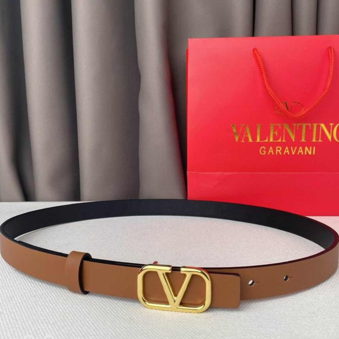 Small Brown and Gold VLTN Belt 2cm wide