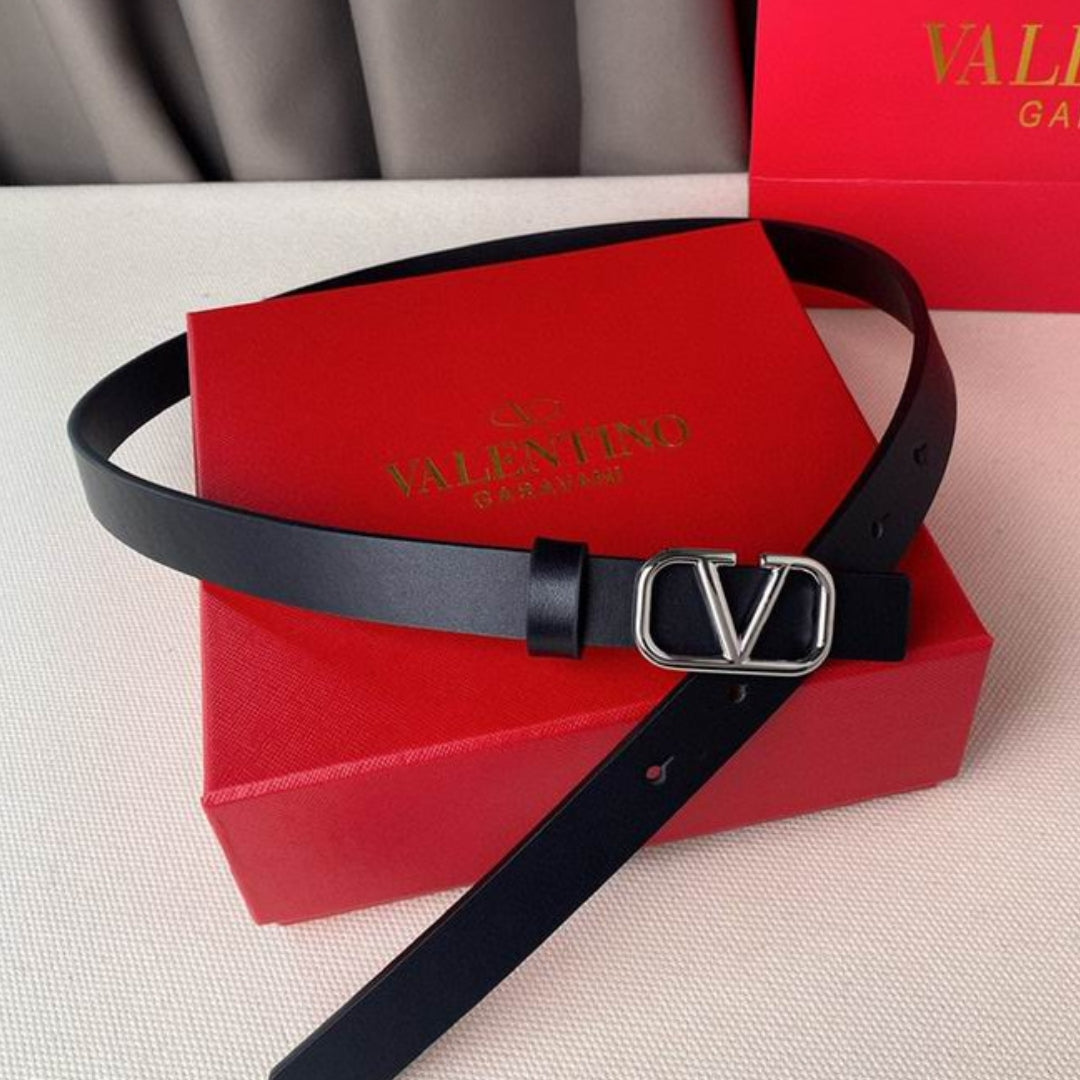 Small Black and Silver VLTN Belt 2cm wide