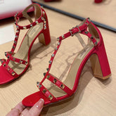 VLT Red Leather Sandal with details, 8.5cm heel