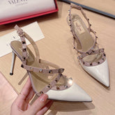 VLT White Leather Pumps with Upper Details, 9cm Heel
