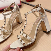 VLT White Leather Sandal with details, 8.5cm heel