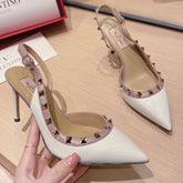 VLT White Leather Pumps with Side Details, 9cm Heel