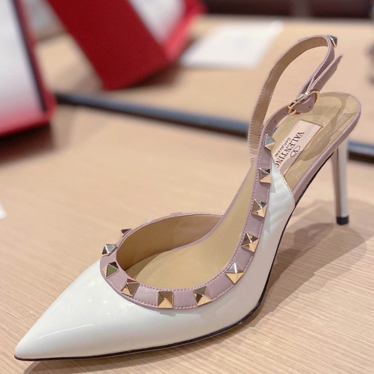 VLT White Leather Pumps with Side Details, 9cm Heel