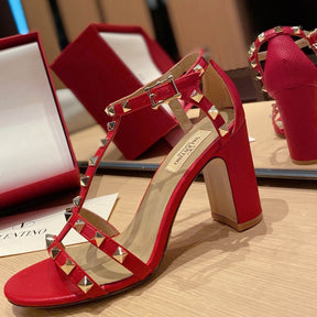 VLT Red Leather Sandal with details, 8.5cm heel