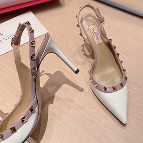 VLT White Leather Pumps with Side Details, 9cm Heel