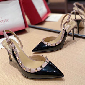 VLT Black Leather Pumps with Side Details, 9cm Heel