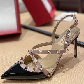 VLT Black Leather Pumps with Upper Details, 9cm Heel
