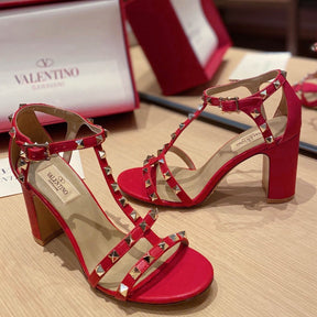 VLT Red Leather Sandal with details, 8.5cm heel