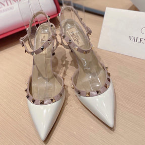 VLT White Leather Pumps with 9cm Heel Details