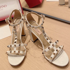 VLT White Leather Sandal with details, 8.5cm heel