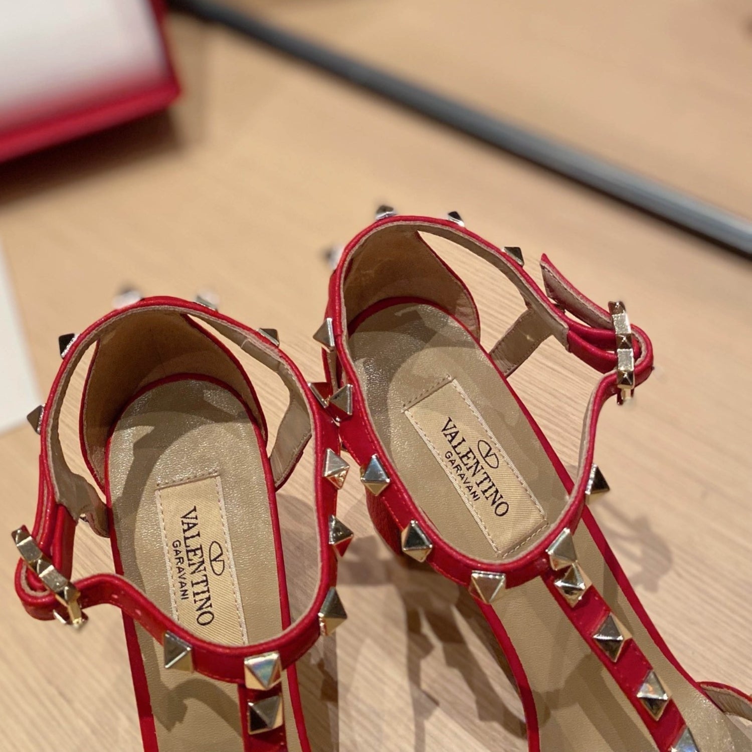 VLT Red Leather Sandal with details, 8.5cm heel