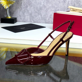VLT Wine Leather Pumps with Front Logo 8cm Heel