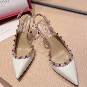 VLT White Leather Pumps with Side Details, 9cm Heel
