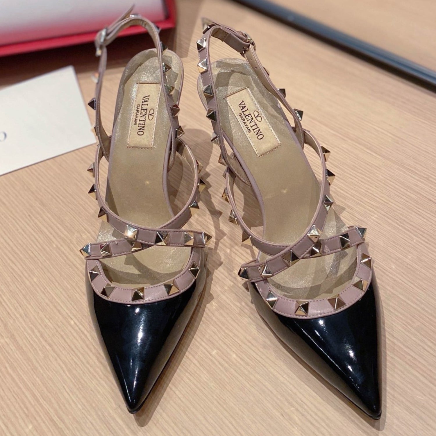 VLT Black Leather Pumps with Upper Details, 9cm Heel