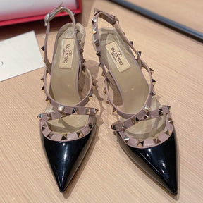 VLT Black Leather Pumps with Upper Details, 9cm Heel