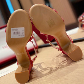 VLT Red Leather Sandal with details, 8.5cm heel
