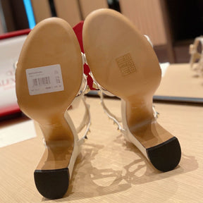 VLT White Leather Sandal with details, 8.5cm heel