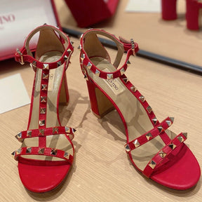 VLT Red Leather Sandal with details, 8.5cm heel