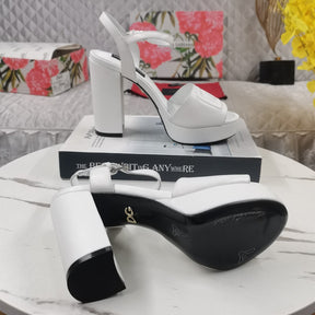 DG White Platform Sandal with Logo, 11.5cm Heel