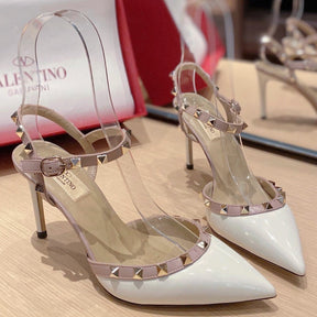 VLT White Leather Pumps with 9cm Heel Details