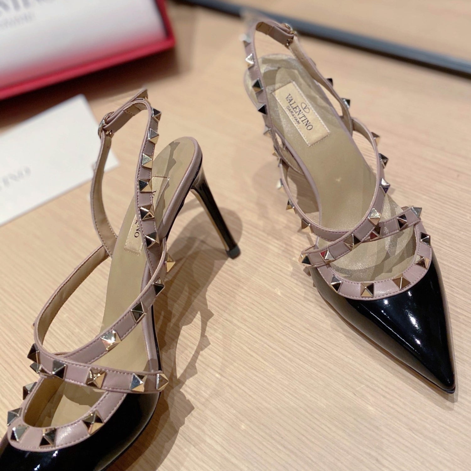 VLT Black Leather Pumps with Upper Details, 9cm Heel